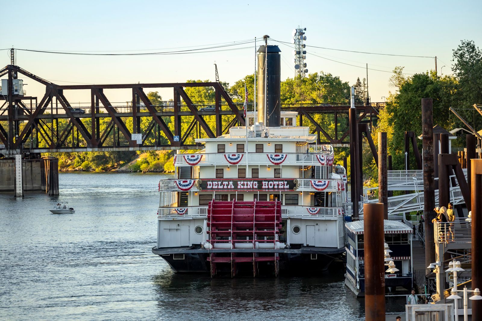 The Delta King riverboat hotel moored on the Sacramento River in Old Sacramento